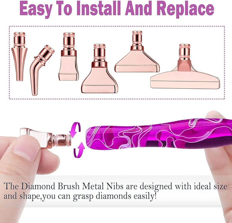 Heyseri 14PCS Diamond Painting Pen Accessories Tools Set Ergonomic Diamond Art Pen Exquisite Stainless Steel Metal Pen Tips and 6 Painting Glue Clay,Comfort Grip and Faster Drilling for DIY Craft - Image 5